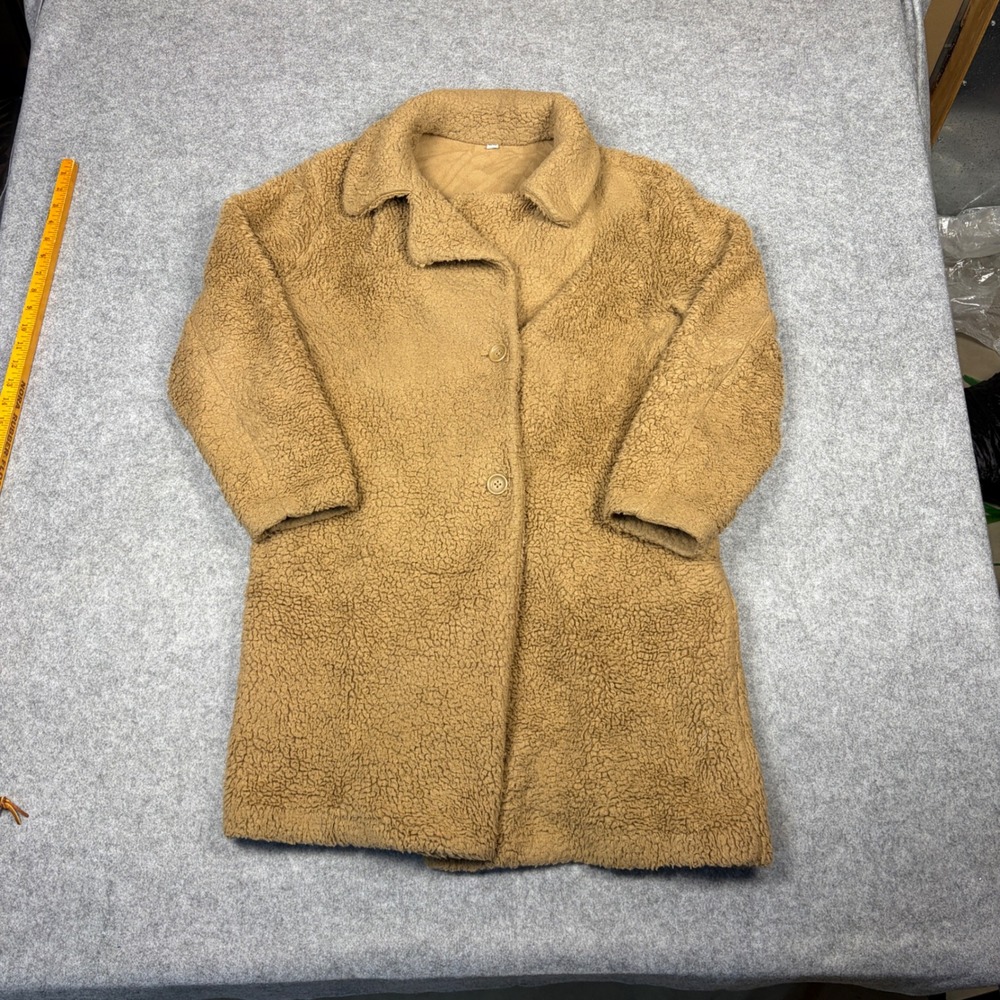 Uniqlo Pile Lined Fleece Coat Brown Sherpa Teddy Jacket Large Notch Collar